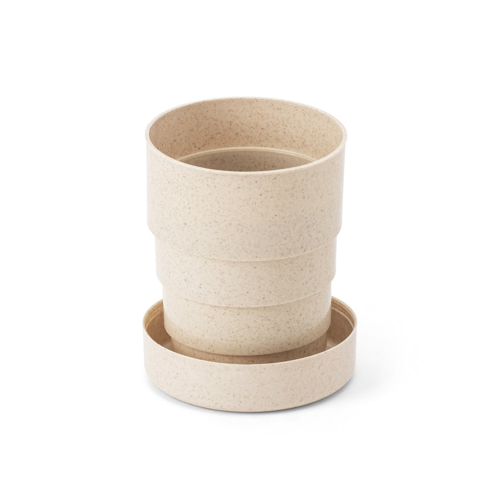 COPO DE VIAGEM RETRÁTIL EM FIBRA DE BAMBU (60%) E PP (40%) COM CAPACIDADE ATÉ 210 ML.