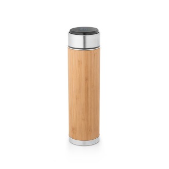 SQUEEZE TÉRMICO EM AÇO INOX RECICLADO E BAMBU COM TERMÓMETRO DIGITAL 430 ML